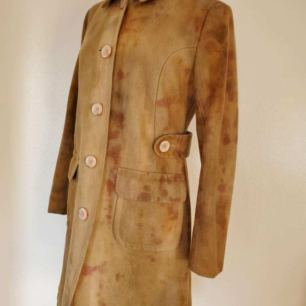 Wool trench pea coat camo brown tan beige green 6 8 10 small M camel dyed jacket - Picture 5 of 11